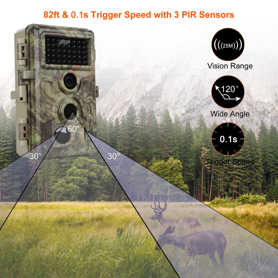 Trail Camera 30MP 2K，Free 32G Micro SD Card and 4AA outlet Batteries,120°Wide-Angle Mot